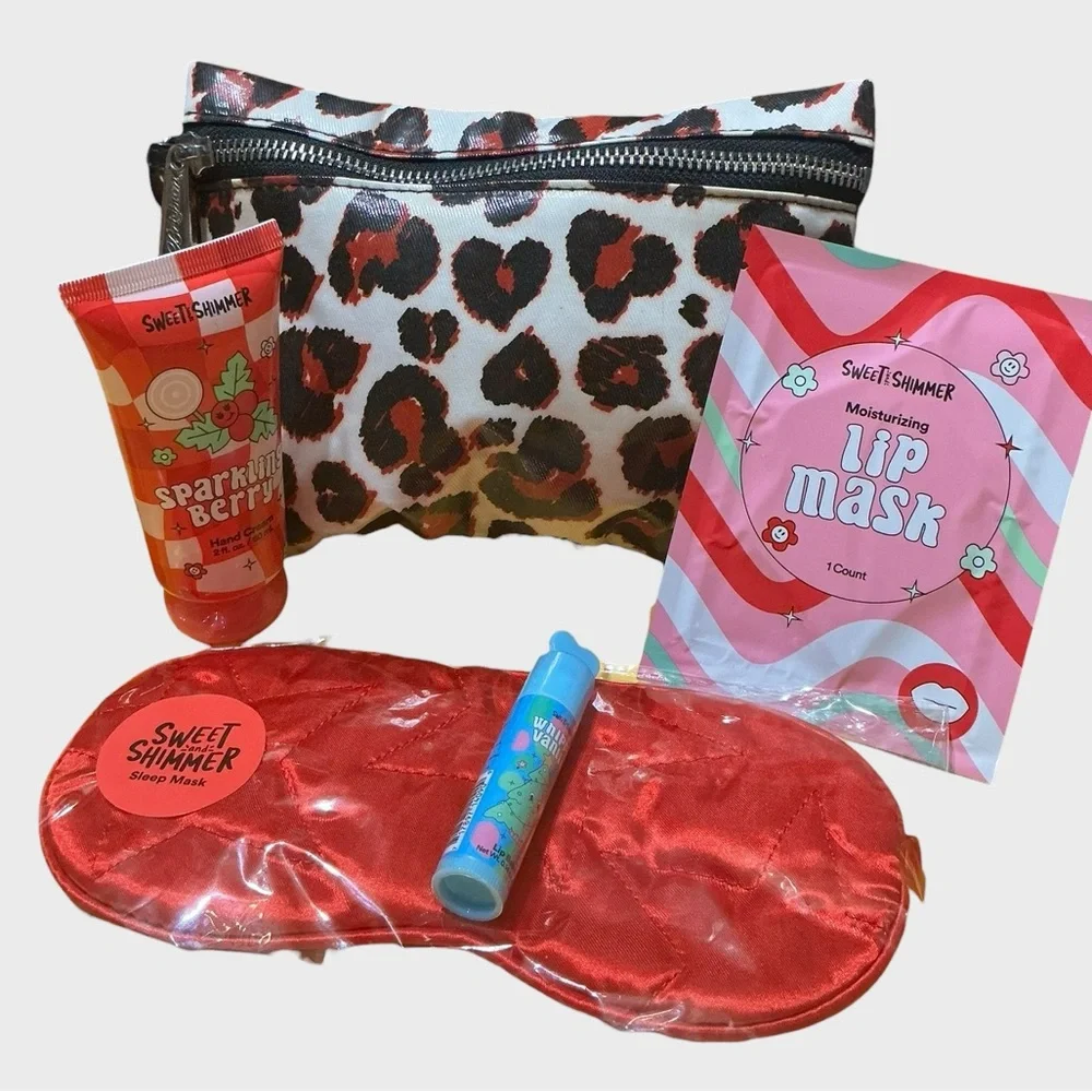 Brighton Leopard Print Cosmetic Bag w/ Sweet Shimmer Beauty Set